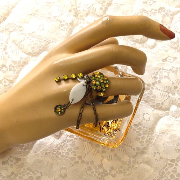 VTG NWOT Girls Women’s Orange Green Rhinestone Adjustable Vintage Copper Ring - Picture 4 of 11